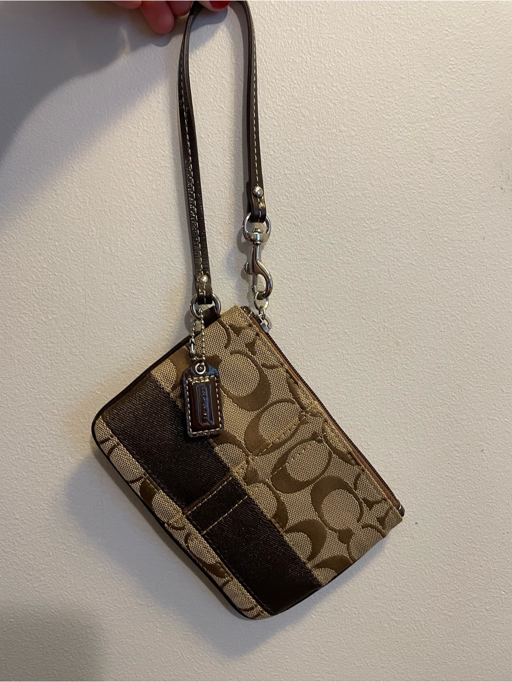 Coach Tan & Brown Signature Canvas Wristlet